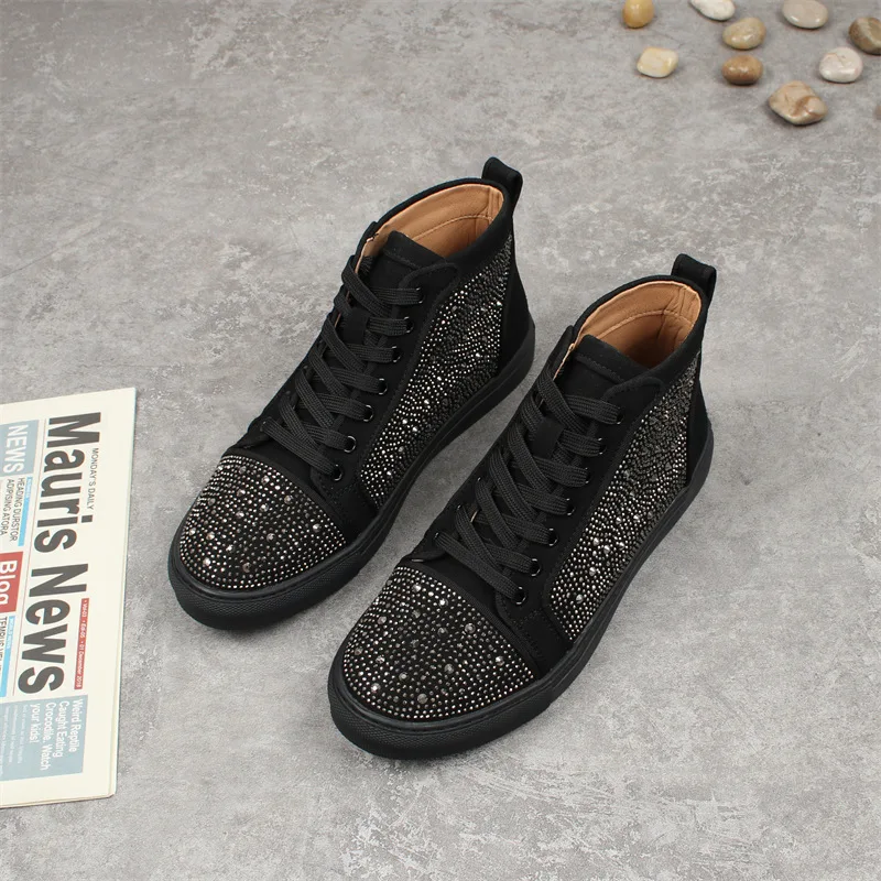 Men\'s high top rhinestone board shoes fashion casual comfortable soft sole breathable luxury zapatillas de hombre A20