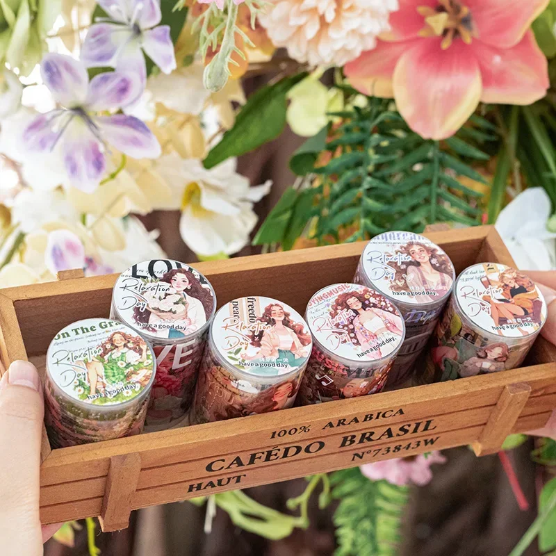 1 rollo de texto adhesivo, Collage de palabras, libro de cinta PET, personajes diarios de álbum de recortes, 60mm x 2m, serie de día relajante