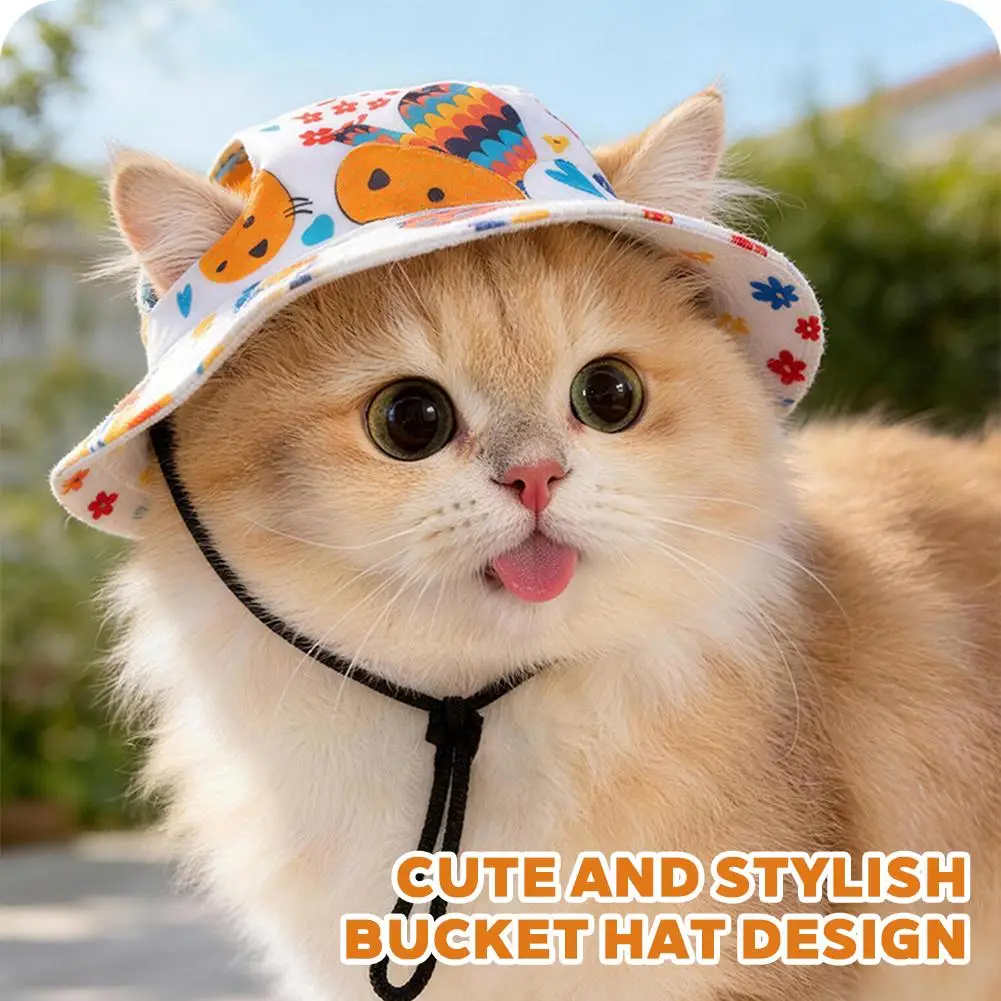 Cute Cat Hat Bucket Sun Visor Adjustable Pet Cap Soccer Football Print Breathable Kitten Puppy Outdoor Beach Accessories
