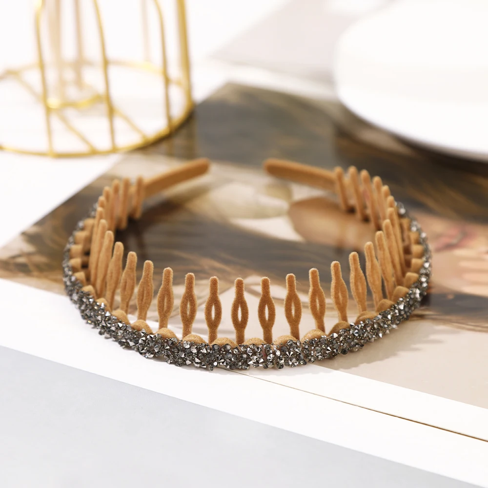 Retro Women Hair Hoop Flocking Rhinestone Hairband With Tooth Hair Band  Bezel Girl Headband Fashion Headdress Hair Accessories