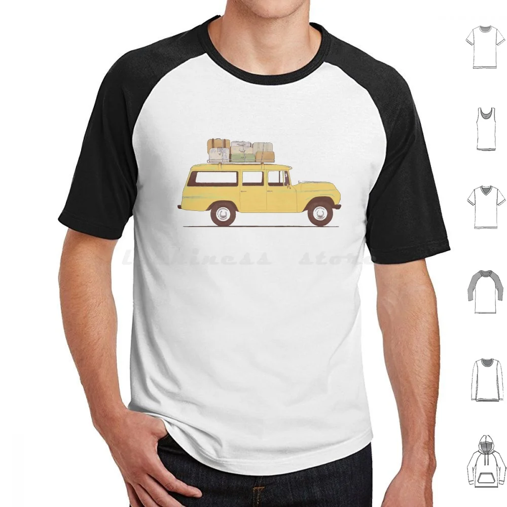 Camiseta de coche de verano 6xl, camiseta fresca de algodón, maleta de coche Vintage, viaje de verano, exploración, playa amarilla, familia, chico, guardería