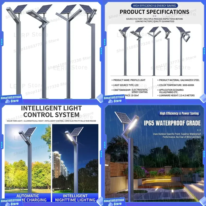 Modern Aluminum LED Garden Light IP66 Waterproof Solar Landscape Vertical Lamp Post for Villa Outdoor Yard Decoration