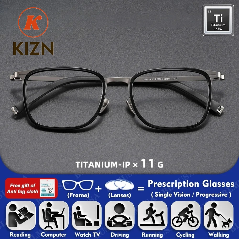 

Очки для чтения KIZN (M) Classic Titanium с диоптриями, антибликовые, ультралегкие, мужские, квадратные, для коррекции близорукости и дальнозоркости