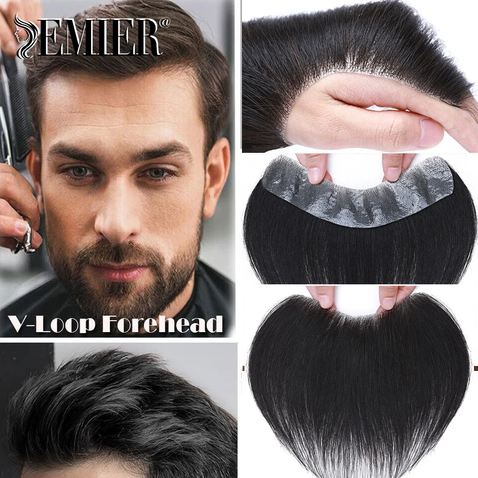 Men's Forehead Frontal V Loop Men Wigs Thin Skin Pu Base Hairline Male Hair Replacement System Hairpiece Invisible Extension