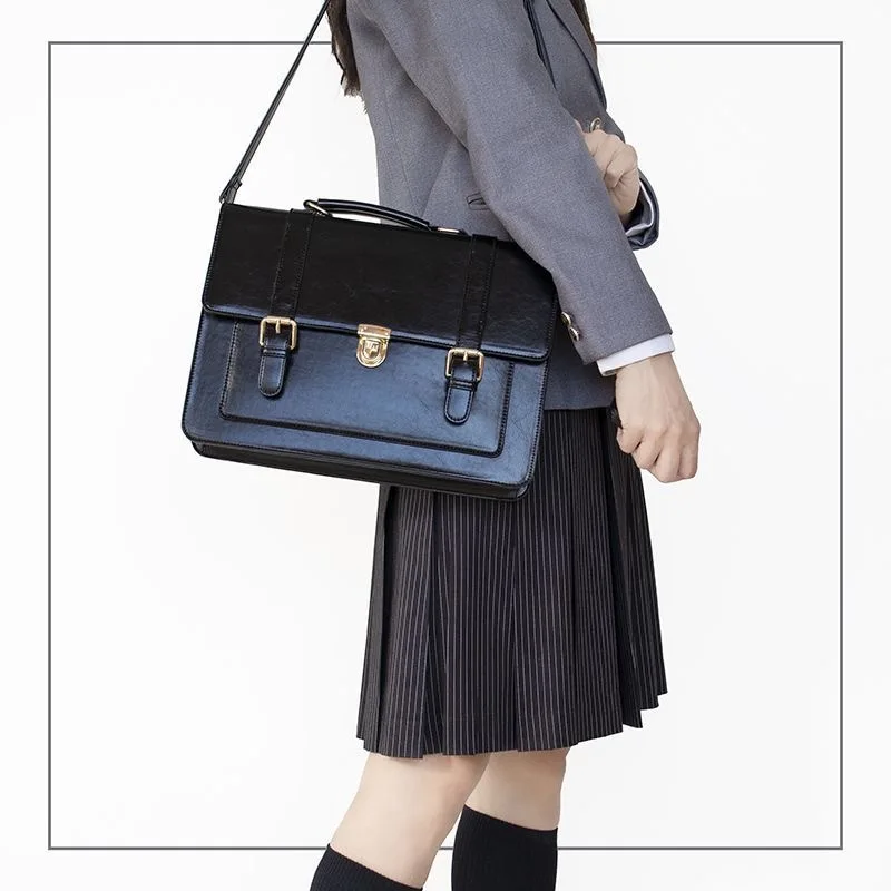 Dark Brown PU Leather JK Uniform Bag, Vintage British Style Briefcase, 3-Way Convertible Satchel Backpack for Students