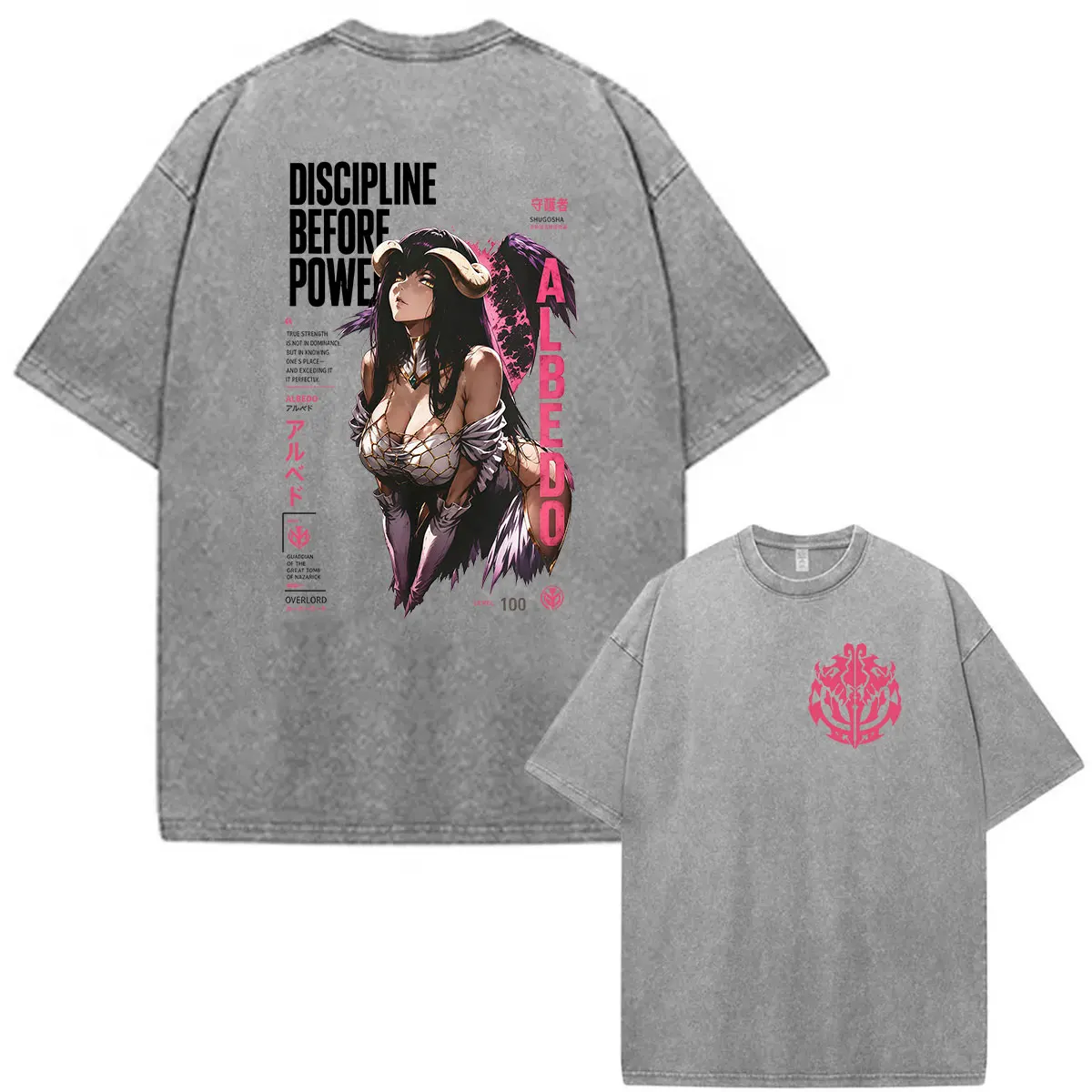 Washed Vintage Albedo Overlord Japanese Anime T Shirt Men Women's Manga Aesthetic Clothing T-shirts Summer Short Sleeve T-shirt