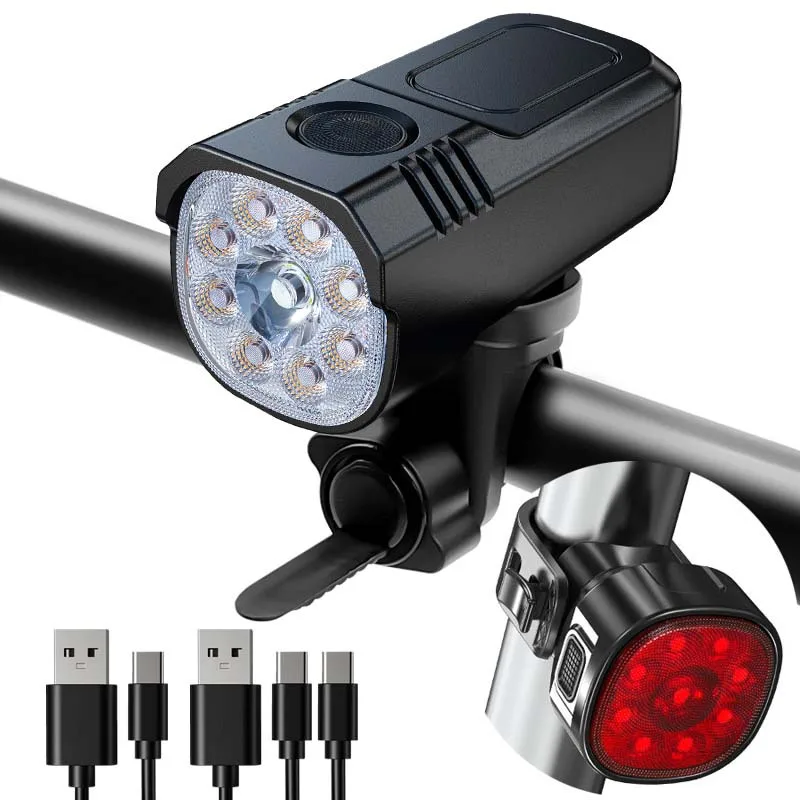 Aluminum alloy rechargeable bicycle light, suitable for outdoor night riding, high lumen, long battery life, dual-color light