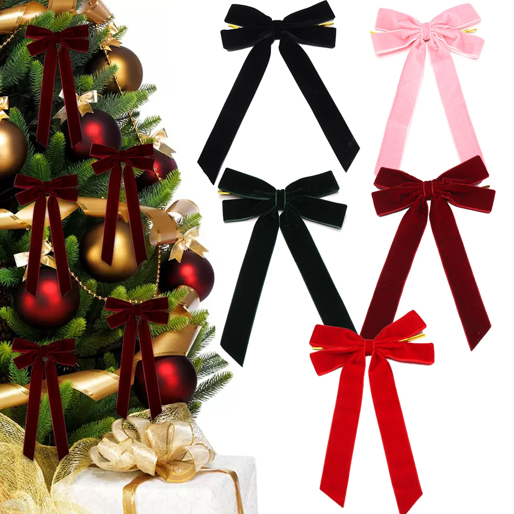 2/4pcs Large Size Velvet Christmas Bows For Christmas Tree Decoration Wreath Garland Long Ribbon Bows DIY Crafts Gift Wrapping