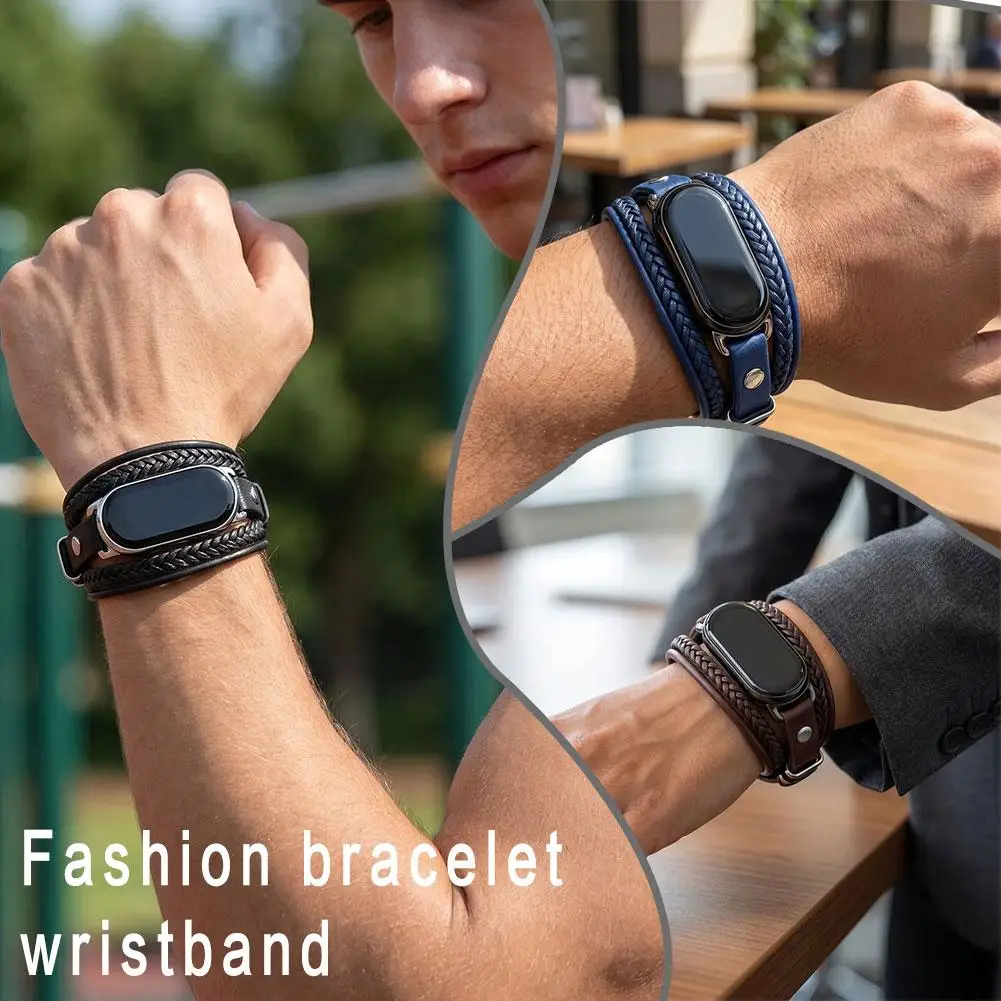 for Xiaomi Band 10/9/8 multi-layer woven leather strap, magnetic snap fastening, fashionable wristband accessory