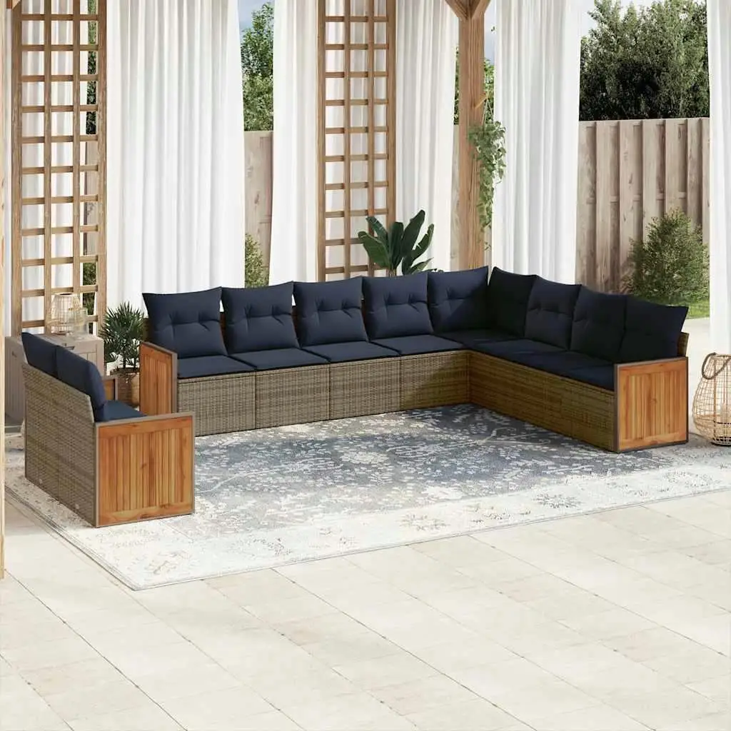 

10 Piece Gray Poly Rattan Patio Sofa Set with Cushions Outdoor Furniture for Garden Balcony Deck