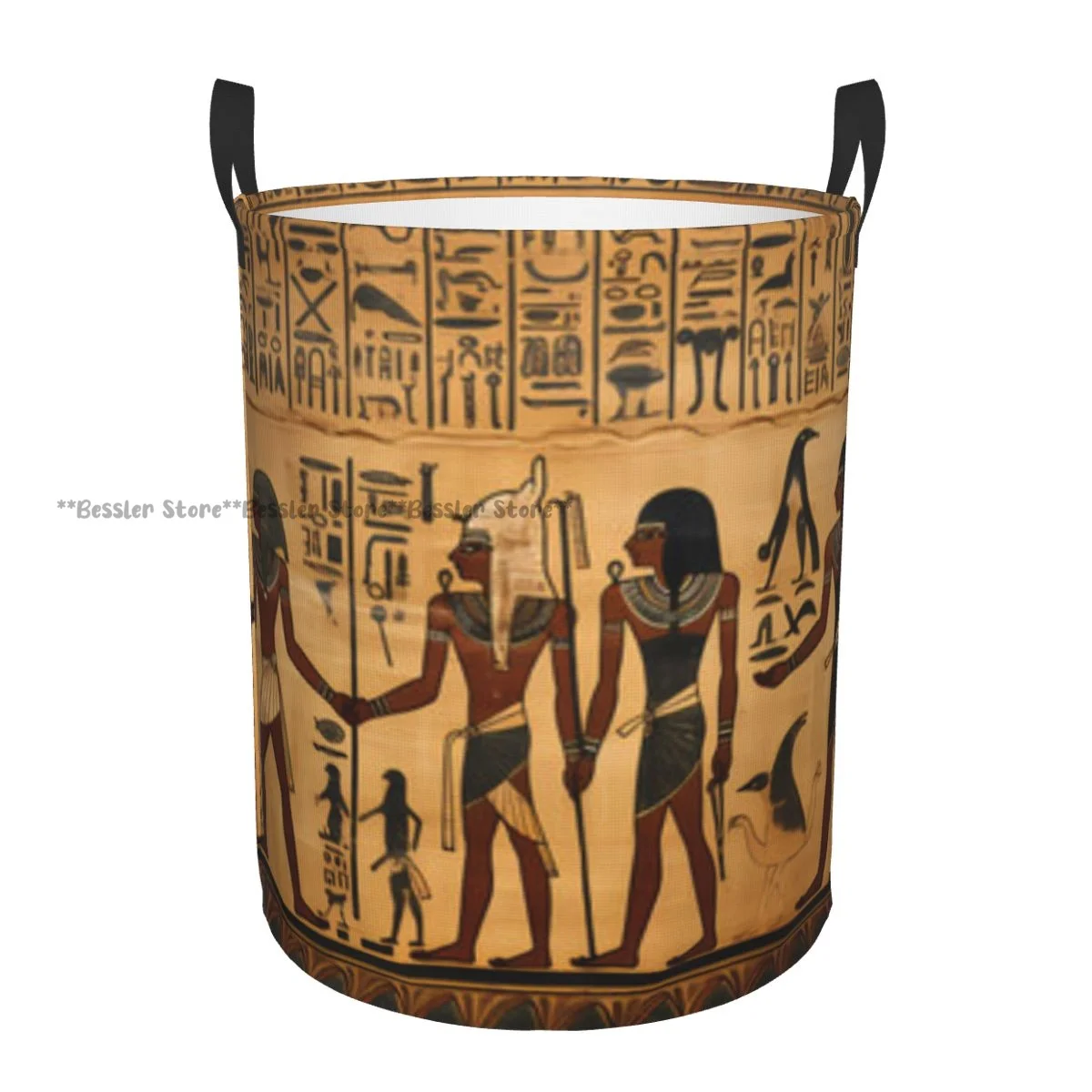 

Laundry Basket Egyptian Papyrus With Drawings Of People Round Storage Bin Collapsible Hamper Clothes Bucket Organizer