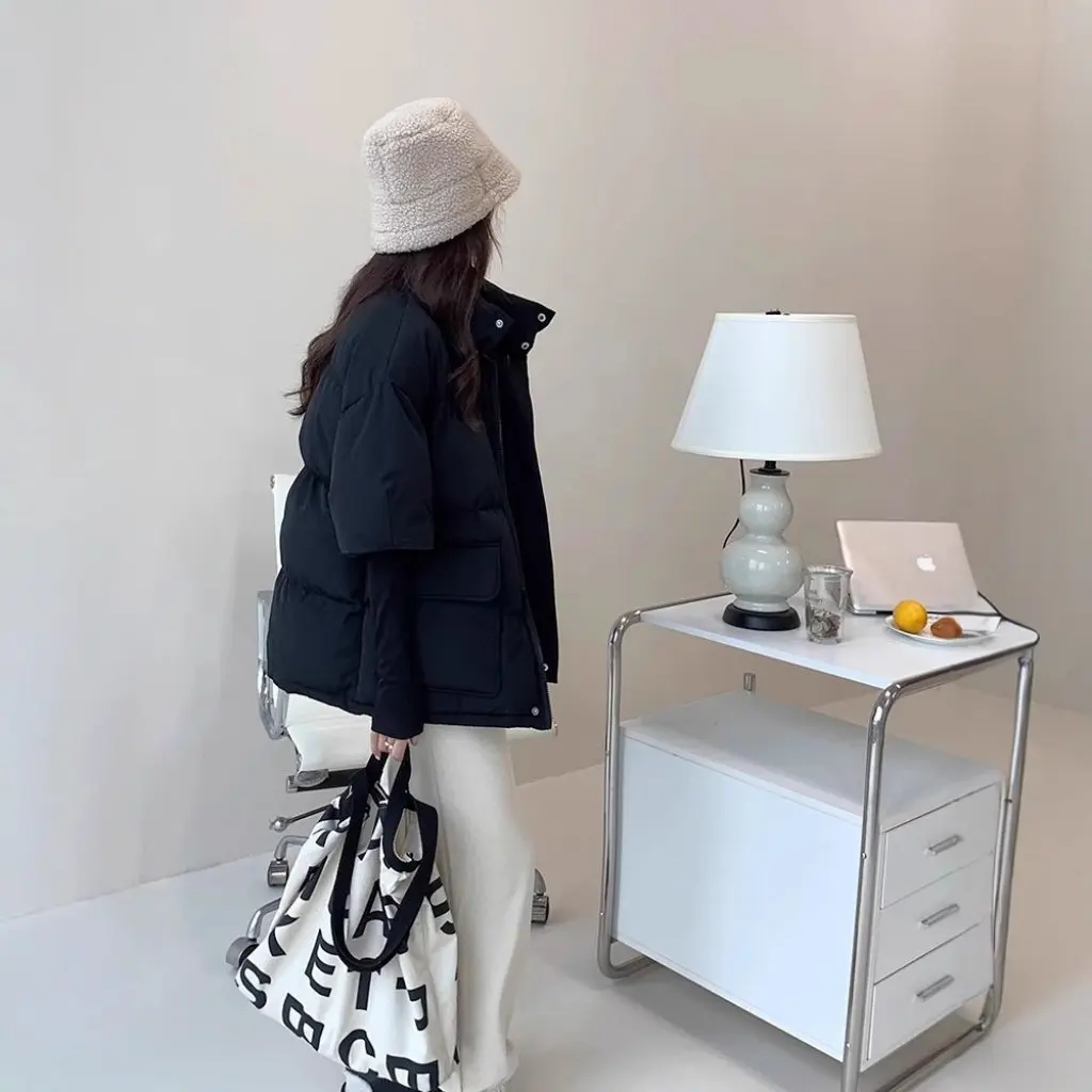 Women's Autumn Winter Thickened down Cotton-padded Coat Casual Warm Half-sleeved Bread Coat Loose Style Hair