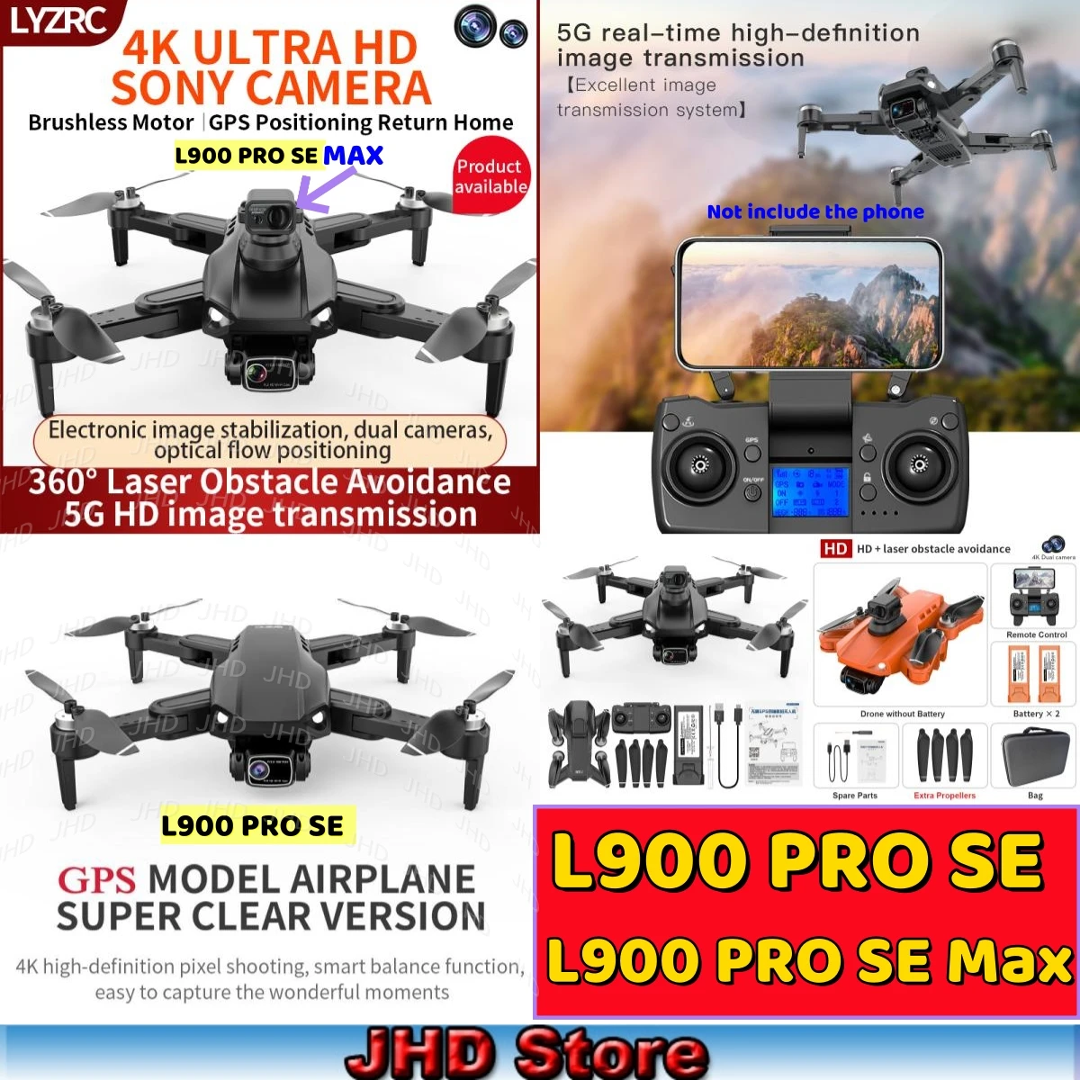 JHD L900 Pro SE MAX GPS Drone 4K Professional Dual HD Camera 5G WIFI 360° Obstacle Avoidance Brushless LYZRC L900 Se Max Drone