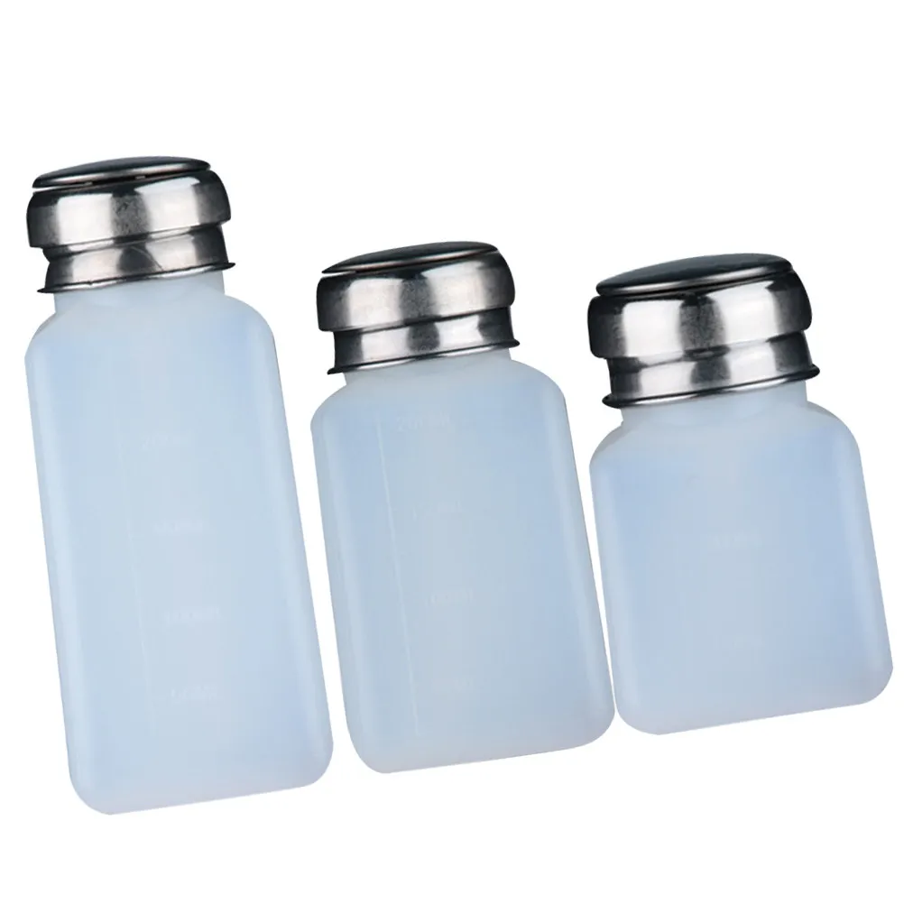 3Pcs Nail Polish Remover Bottle Lockable Press Pump Leakproof Portable Nail Liquid Storage Bottle for Travel Home Use Dispenser view 2