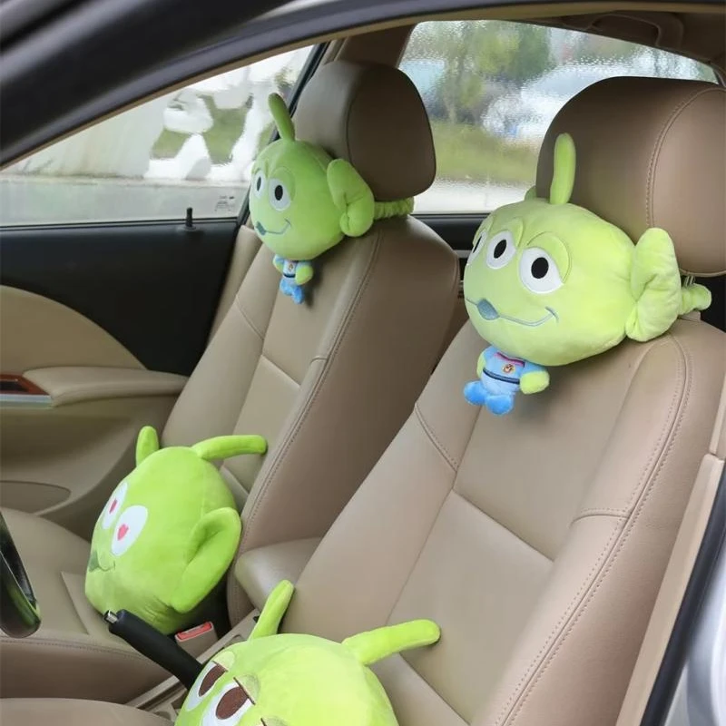 Disney Alien Copri cintura di sicurezza Cuscino per il collo dell\'auto Poggiatesta per auto Cartone animato Peluche Cintura di sicurezza per auto