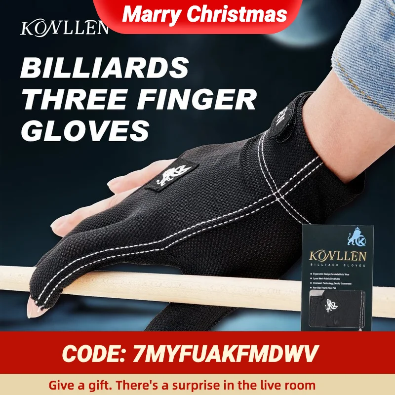 

KONLLEN pool gloves 3-finger billiards gloves left and right-hand durable double-stitched snooker cue professional gloves