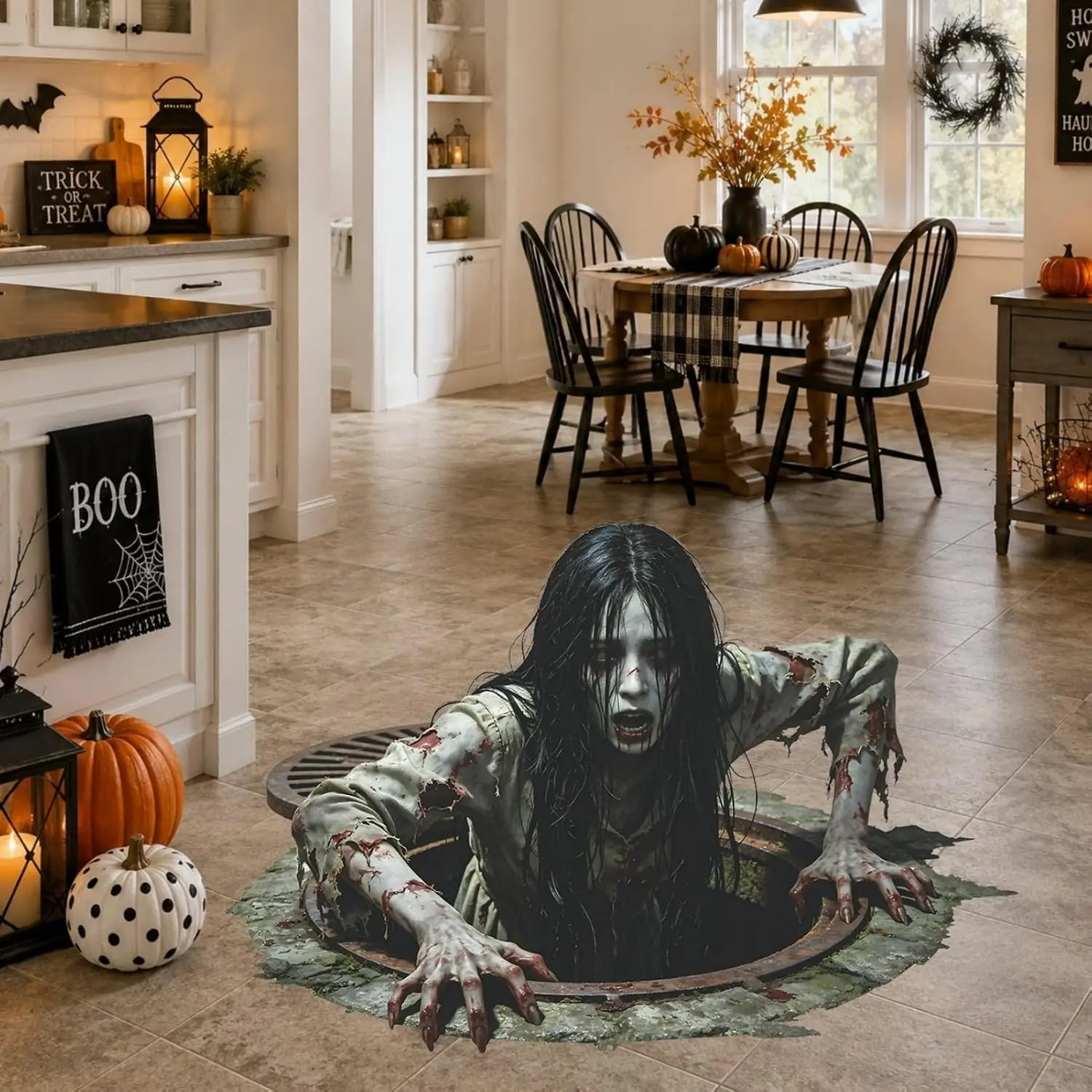 Halloween Zombie Wall Decal, Scary Ghost Woman Sewer Sticker, Customized