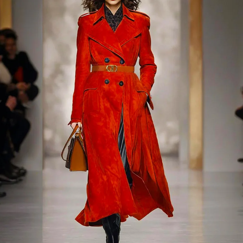 

Trench Women Long Coats Jackets Turn Down Collar Coat Full Sleeve Lace Up Tight Waist Y2k Streetwear Jacket Work Outerwear 2026