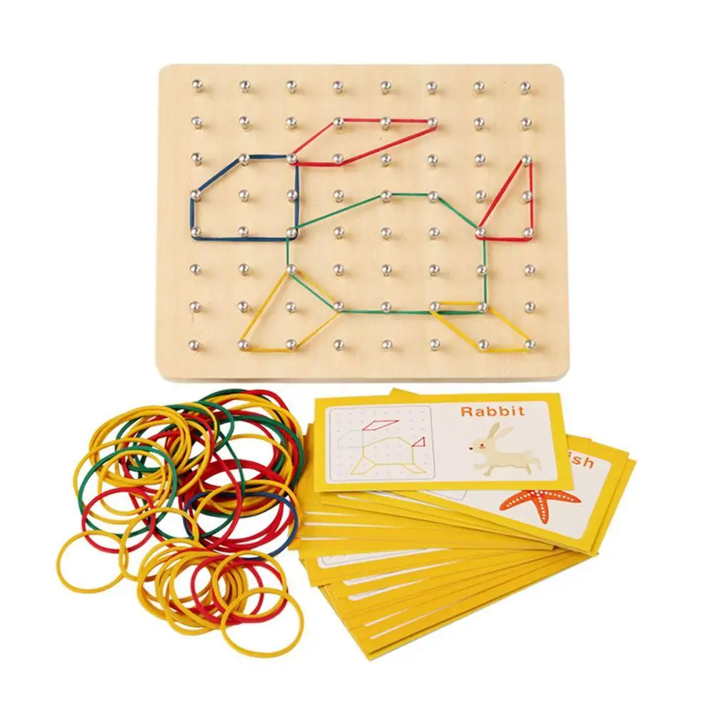  Baby Creative Toy Graphics Rubber Tie Nail Boards with Cards Childhood Education Hand-On Ability Puzzle Sensory Toy