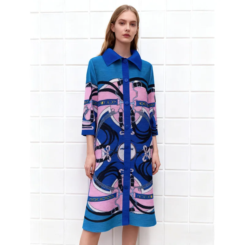 Quali Steil haar Midi Dr met Nine Sve-plooien Bloemenprint Afslankend Anti-aging Dames Faion Velvet Materiaal