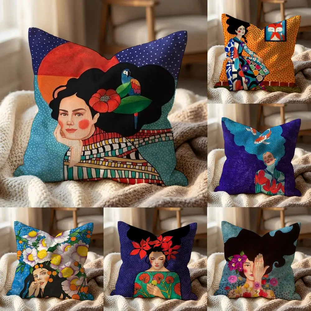 

Винтажная наволочка с абстрактным рисунком девушки и цветов для дома и автомобиля - двусторонняя, мягкая и прочная, для ежедневного использования