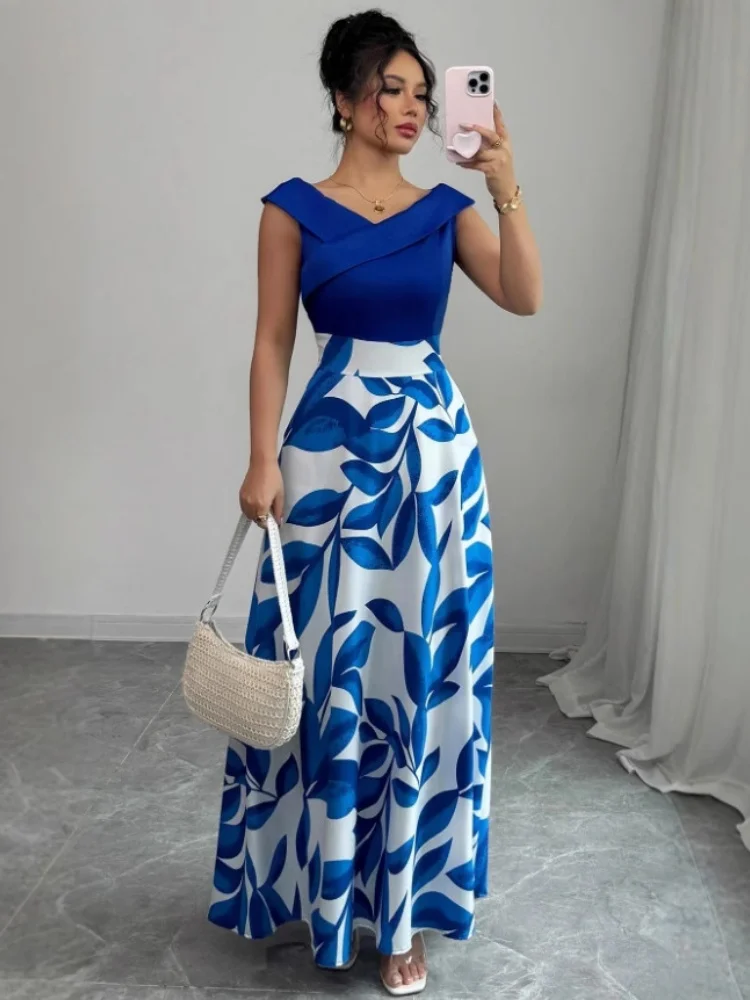 Three Sisters Spring Summer Fashion Elegant Casual Birthday Party Vacation Seaside Woman Clothes Sleeveless Print Long Dress