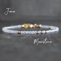 Genuine Moonstone Bracelet, Rainbow Moonstone Bracelet in Silver & Rose Gold, June Birthday Gift for Wife, Moonstone Jewelry