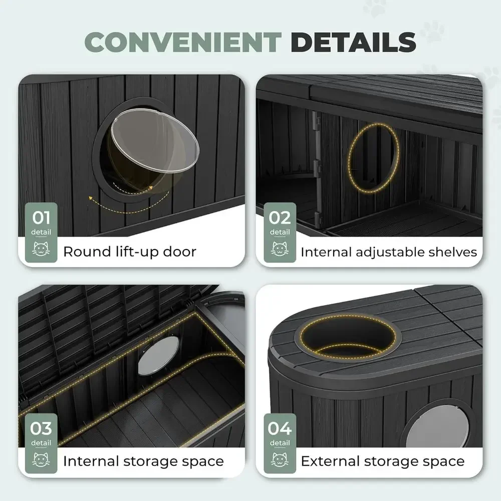 Compact Litter Box Enclosure for 2 Cats, Indoor Cat Houses with Concealed Litter Box and Easy-Open Round Door, Black