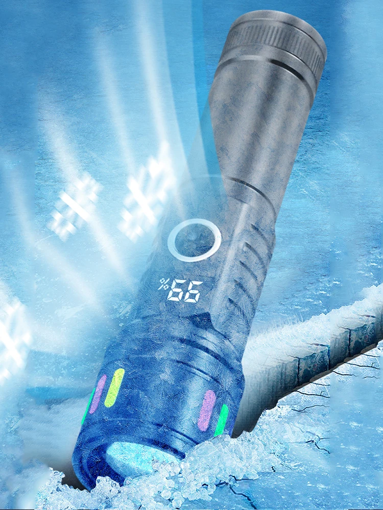 Handheld LED Flashlight USB Charging Powerful Zoomable Flashlight Power Display Super Bright Light for Camping Hiking