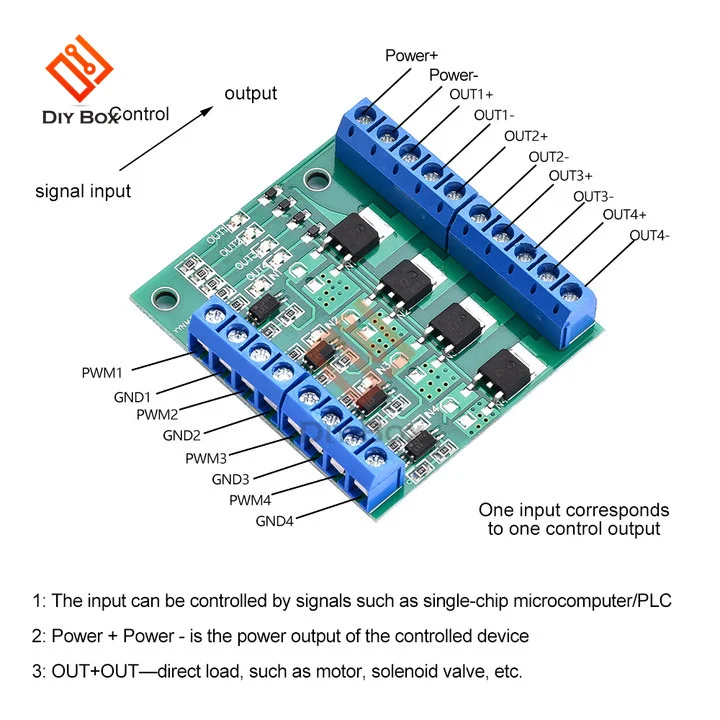 MOS FET F5305S 4 Channels Pulse Trigger Switch Controller PWM Input Steady for Motor LED 4 Way 4ch 4 way Diy Electronic Module