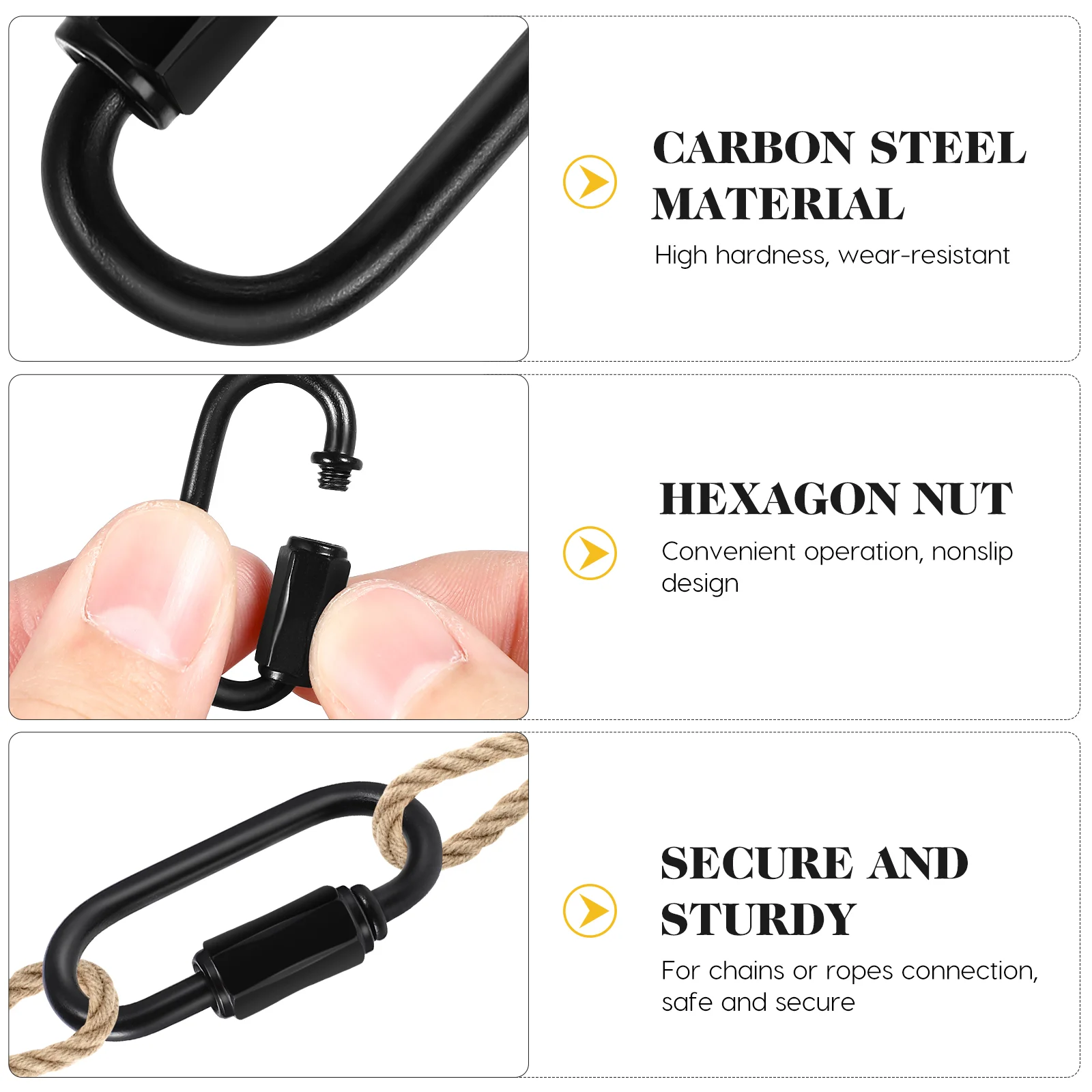 مشابك معدنية من Carabiner ، معدات تسلق للخدمة الشاقة ، وصلة سلسلة ، حديد ، فولاذ مقاوم للصدأ ، قفل سريع ، 8 2.8