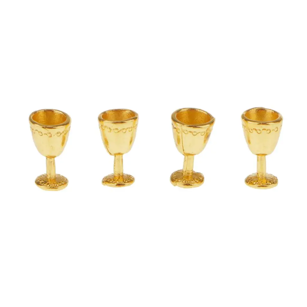 1:12 Miniatur 4 x goldene Kelche für Puppenhauszimmer – Kelch