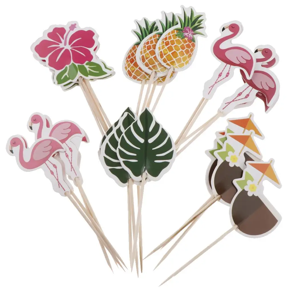 Graduation Party Cupcake Toppers DIY Cake Flags Tropical Luau Decorations for School Reunion Events