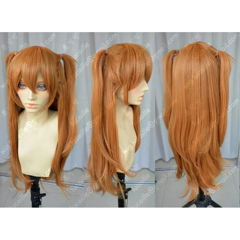 ABC123Anime EVA Asuka Langley Soryu برتقالي طويل مع 2 مشبك ذيل حصان شعر مستعار مقاوم للحرارة + عرافة؛ 3,f'6,h.7;j
