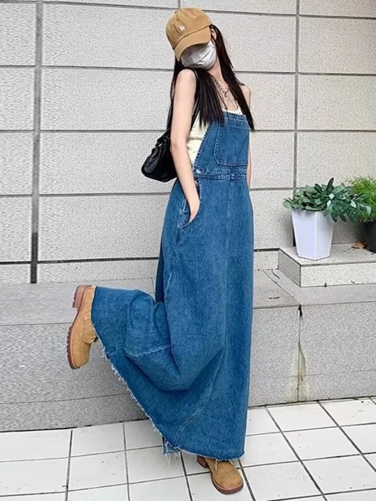 Denim Long Dresses Loose Suspender High-fit Overalls Fashion Vintage Streetwear Female Clothing Summer Autumn Dresses Traf