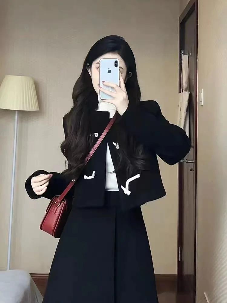 2023 Autumn Winter New Sophisticated Classic-inspired Wool Coat for Women Female Lady, High-waist Slimming Skirt Two-piece Set