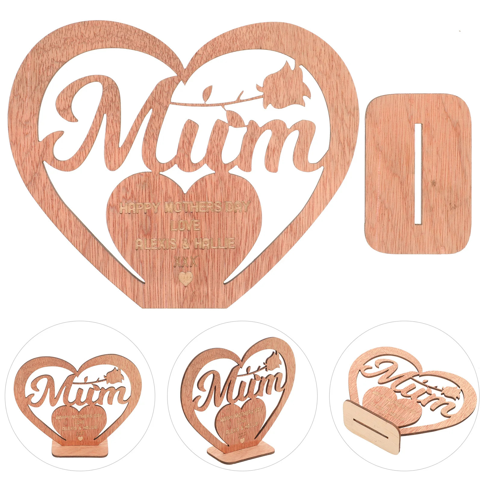 

Wooden Heart Shaped Letter Sign for Mother's Day Decor Desktop Home Party Gift Mom Birthday Present from Daughter Sons