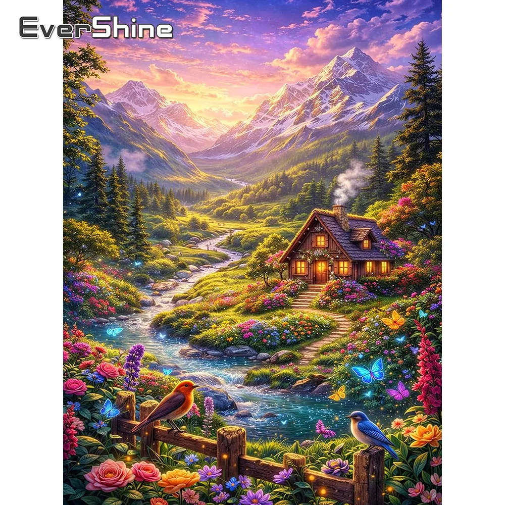 Art Craft Resin - エバーシャインツリー ダイヤモンドアート絵画 山のアクリルクラフト用品 フルスクエアモザイク ハウスラインストーン刺繍 ホームデコレーション