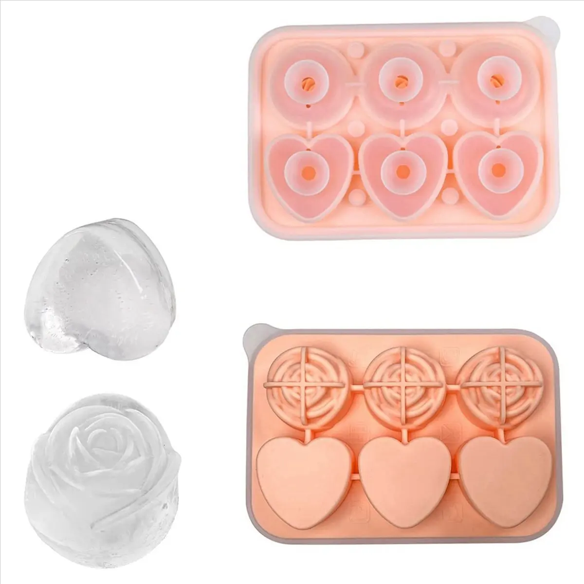 A78I Roses Ice-Cube Mold, Heart Shape Ice-Cube Tray, Silicone Ice Mold, Ice Ball Maker for Whiskey Cocktails Drinks, Pink