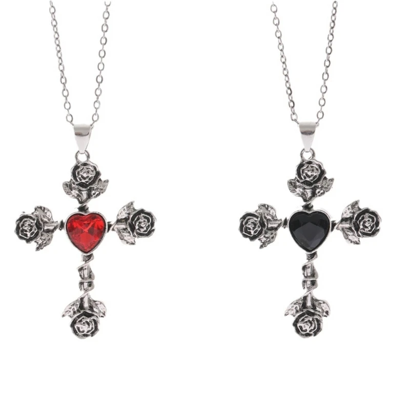 Delicate Craftsmanship Neckchains Jewelry Unique Thorn Rose Crosses Pendant Necklace with Gothic Charm for Gatherings Dropsale