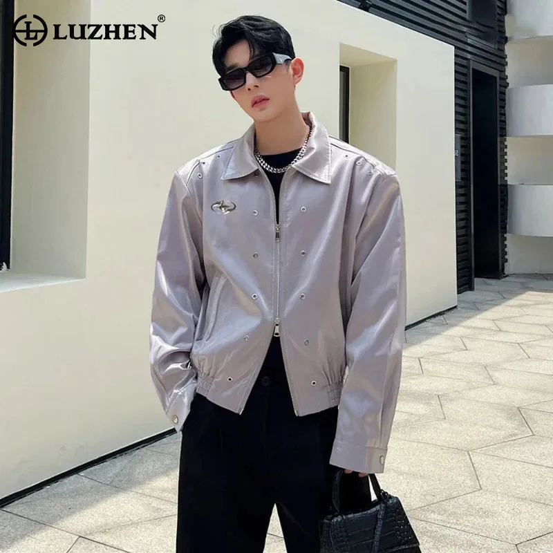 LUZHEN 2024 Trendy Men Jacket Niche Design Liquid Glossy Clothes Metal Decorate Shoulder Pad Coat Korean Style Outerwear LZ7631