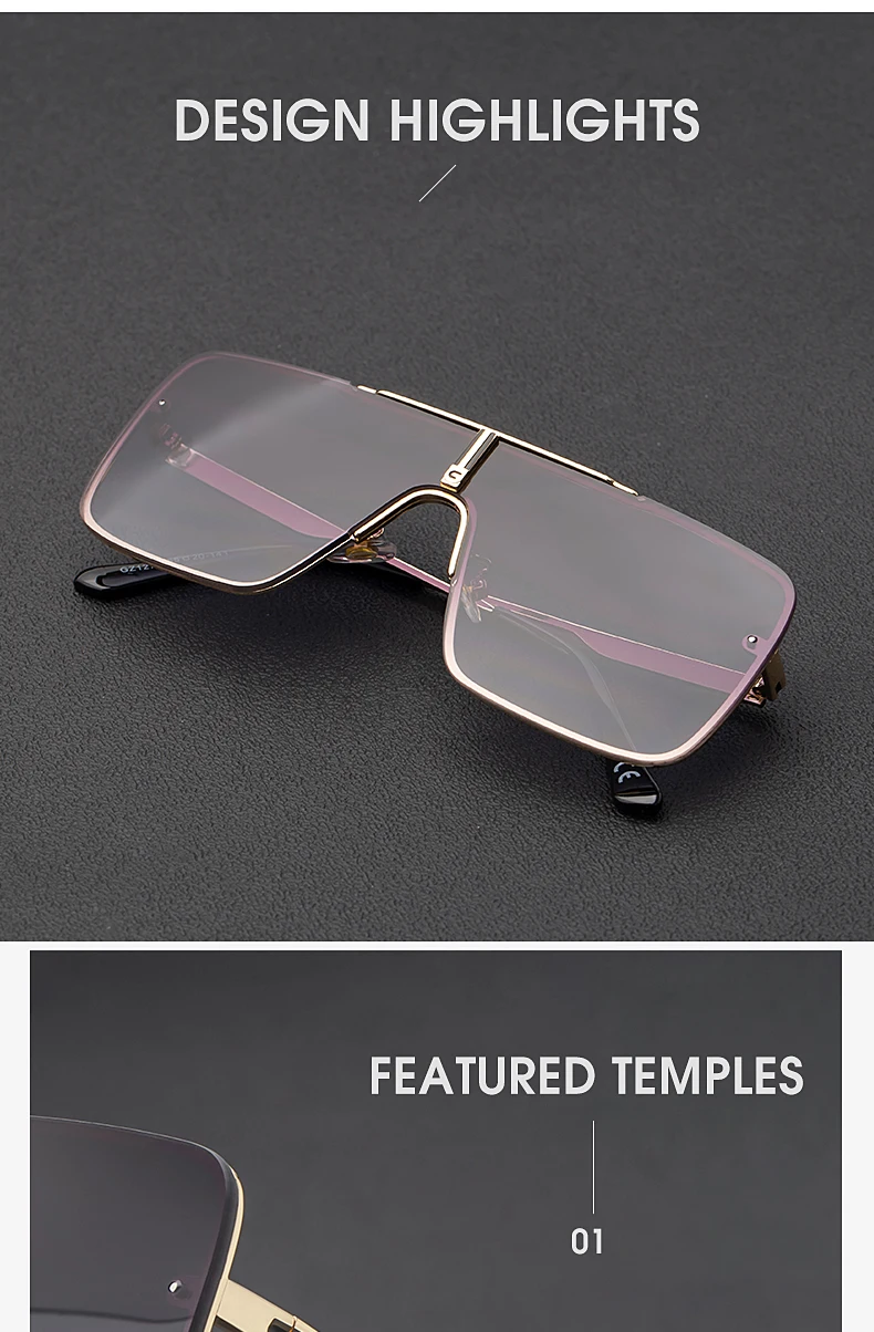 Übergroße Steampunk Einteiler-Sonnenbrille für Herren 2026 Luxusmarke Randlose Punk-Sonnenbrille für Männer Vintage Eyewear Shades – Detail 3
