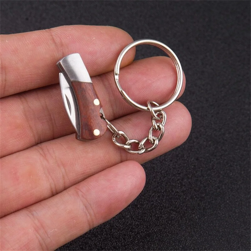 Mini Fold Knife Keychains Portable Small Blade Stainless Steel Hanging Outdoor Camping Knife Pendant Key Chain Rings