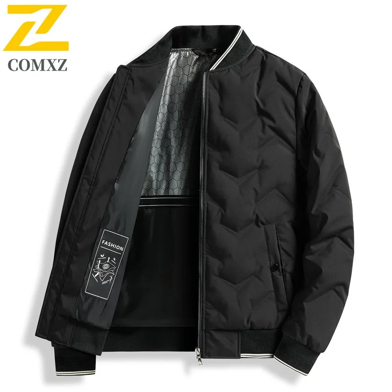 COMXZ Premium Baseball Collar Men Down Jacket Outdoor Job Wind Resistant Warmth Parka Pure Color Lightweight Cozy Winter Coats