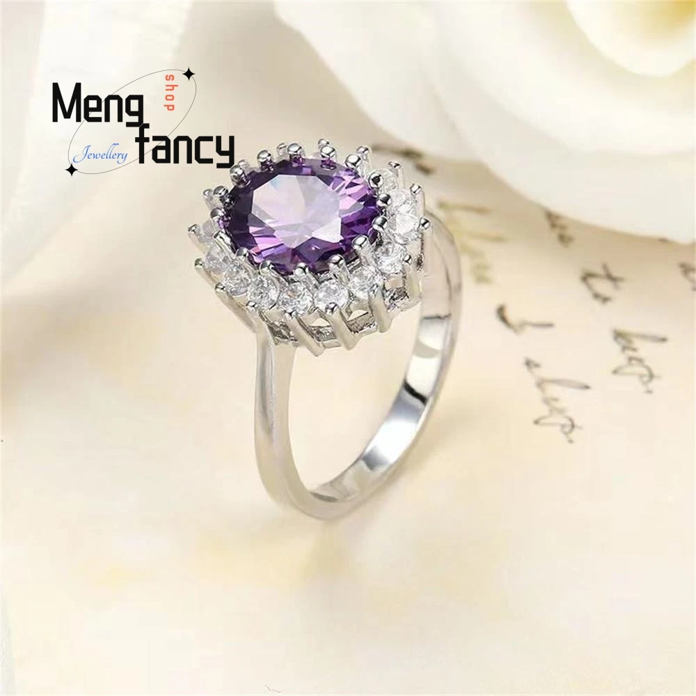 

Natural Amethyst Exquisite Elegant Ring Full Diamond Crystal Adjustable Wedding Souvenir Couple Promise Luxury Fashion Jewelry