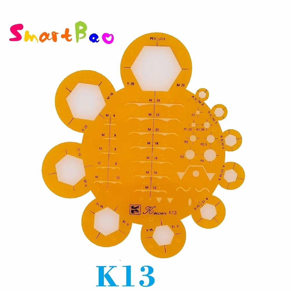 Screw Nut Design Drawing Stencil Hex Nut Template Ruler K13 for Pen 0.5