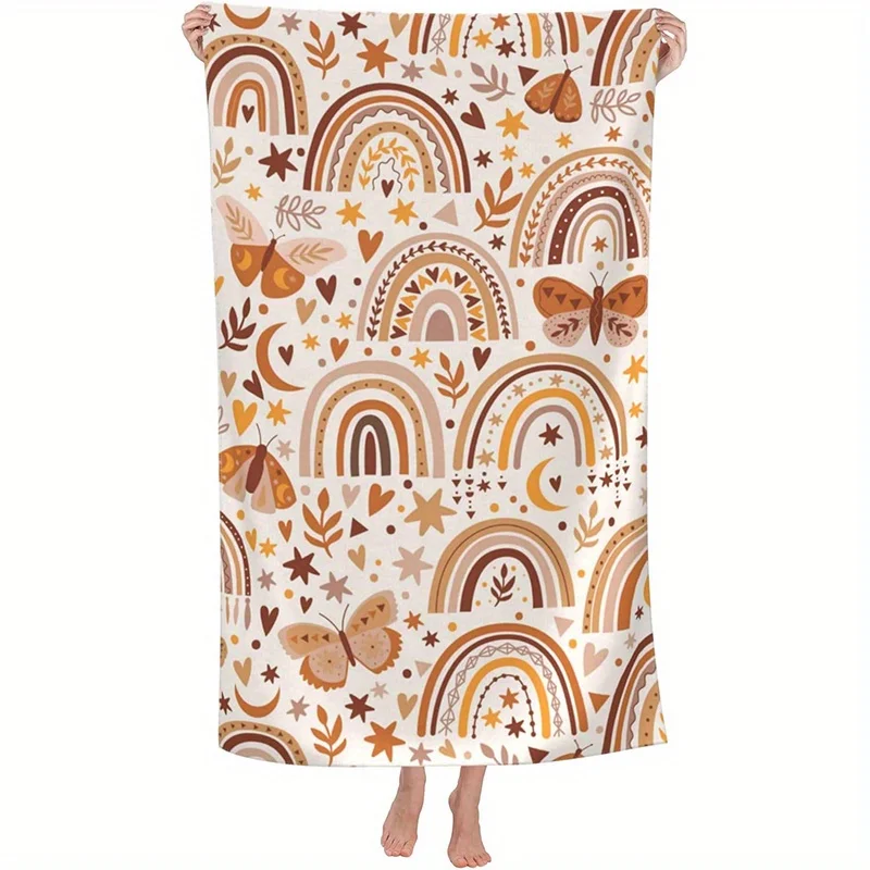 Beach Towel Bohemian Rainbow and Butterfly Pattern Sun Protection Windproof Suitable for Swimming Pool Camping Travel Blanket