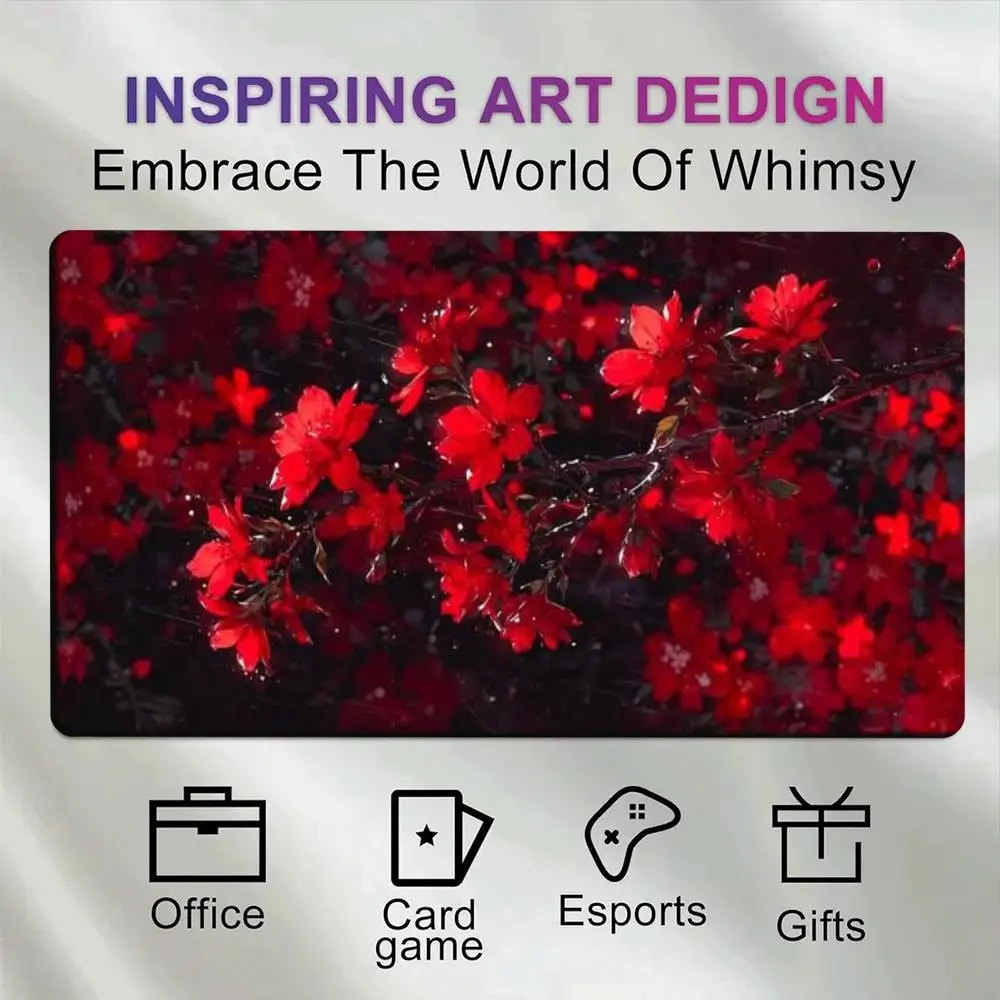 Dark Red Sakura Gaming Mouse Pad Night Cherry Blossom Floral Art Non‑Slip Desk Mat for TCG Card Game Esports Office Gift