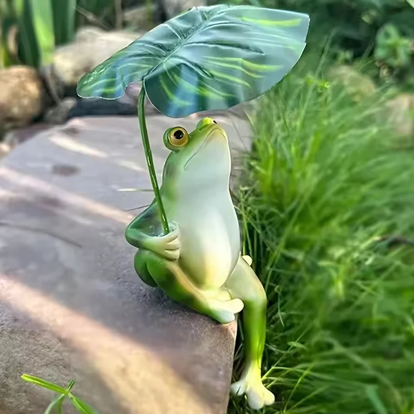 

Cartoon Resin Frog Figurine Creative with Leaf Garden Frog Statue Landscape Decoration Craft Frog Ornament Decor