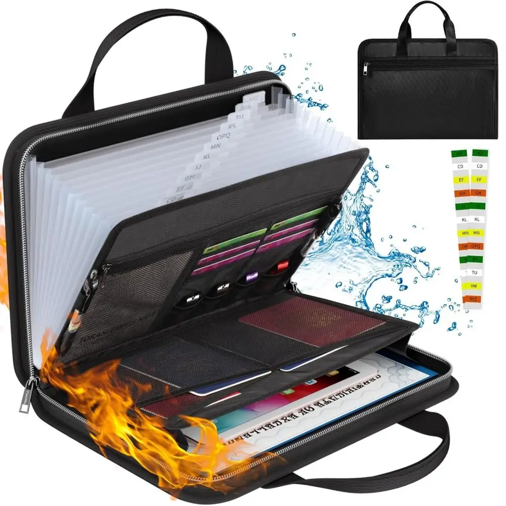 

13 Pockets Accordion File Organizer with Zipper & Labels Fireproof Document Bag Portable Expanding File Folder